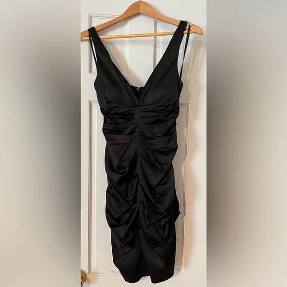 Xscape Black Ruched V-Neck Mini Dress - Picture 5 of 6